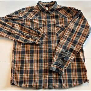 Patagonia Button Down Shirt Mens XL Orange Blue Plaid Organic Cotton Western